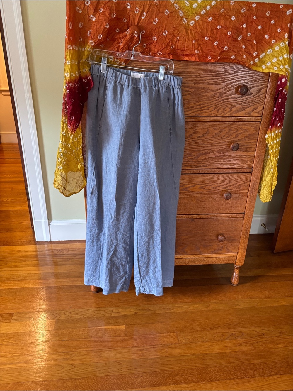 Velvet by Graham & Spencer Dusty Blue Linen Trousers